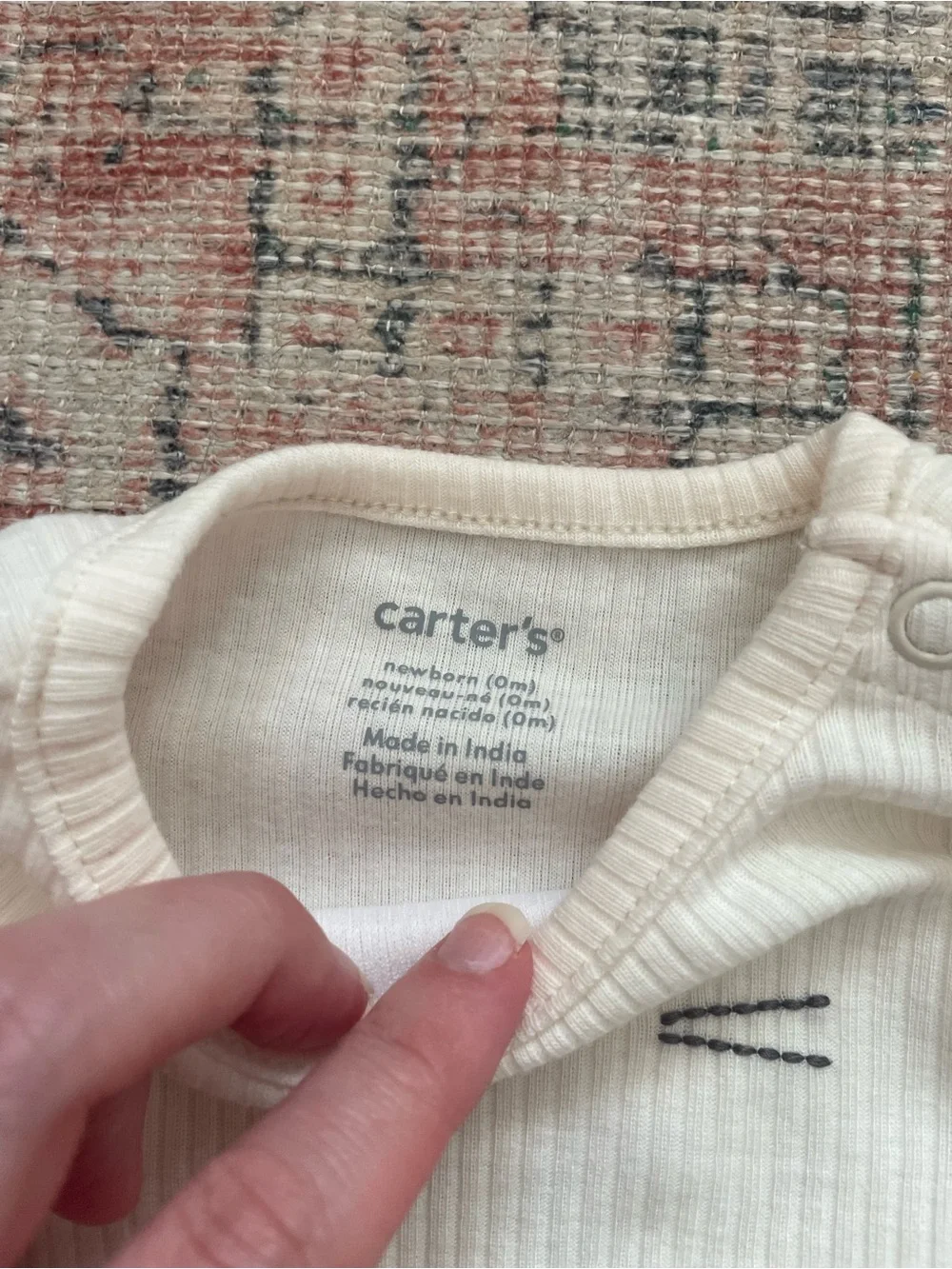 Carter’s Girls Newborn Cotton Long Sleeve Cat Embroidered Cream Onsie Bodysuit